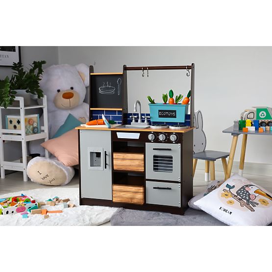 Grande cucina in legno per bambini con stand di verdure e accessori ECOTOYS
