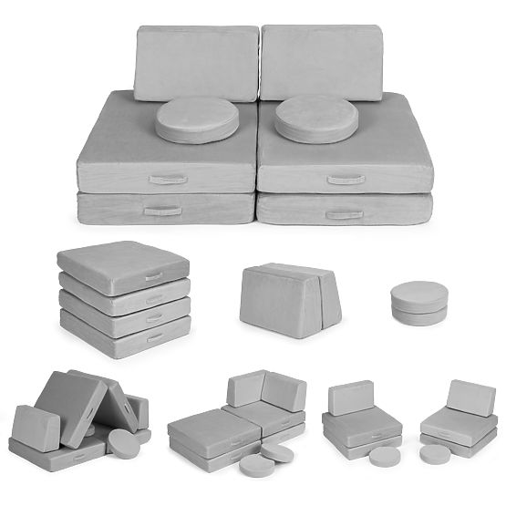 Grande divano modulare pieghevole per bambini DIY 8 cuscini morbidi - grigio ECOTOYS