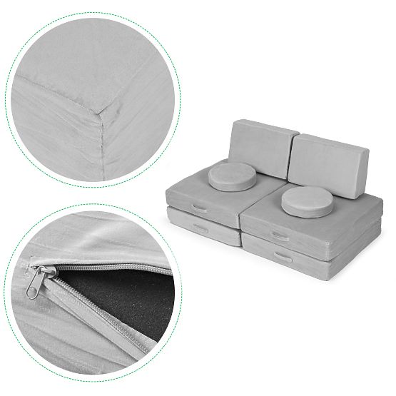 Grande divano modulare pieghevole per bambini DIY 8 cuscini morbidi - grigio ECOTOYS