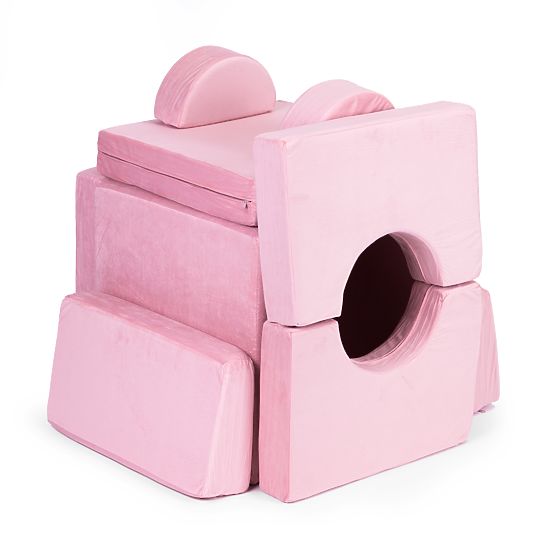 Grande divano modulare pieghevole per bambini per 2 persone DIY 10 cuscini morbidi - rosa ECOTOYS