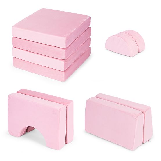 Grande divano modulare pieghevole per bambini per 2 persone DIY 10 cuscini morbidi - rosa ECOTOYS