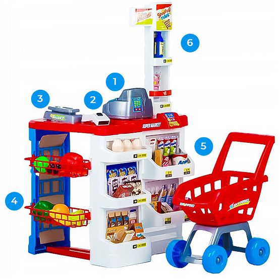 Grande negozio con cassa Supermercato stand per bambini con cassa, bilancia e scanner