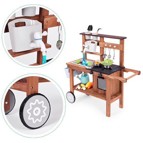 Cucina fangosa da esterno per bambini con accessori in legno di abete ECOTOYS