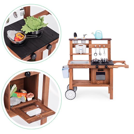 Cucina fangosa da esterno per bambini con accessori in legno di abete ECOTOYS