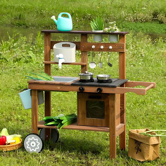 Cucina fangosa da esterno per bambini con accessori in legno di abete ECOTOYS