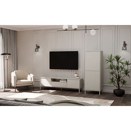 Vetrina KAMARO 2DK SLIM/LISCIO CASHMERE Lamellare Rigato + Pannello Frontale Classico