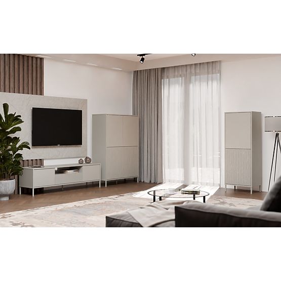 Vetrina KAMARO 4DK SLIM/LISCIO CASHMERE 4 Porte Lamelle Rigate + Frontale Classico