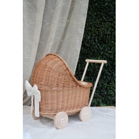Carrozzina in vimini per bambole - naturale, Ourbaby