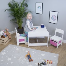 Tavolo per bambini Ourbaby con sedie con scatole rosa