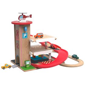 2Kids Toys Garage in legno con pista per treni