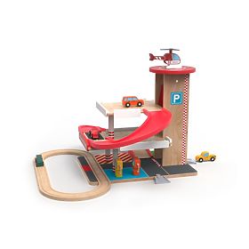 2Kids Toys Garage in legno con pista per treni