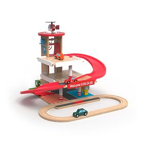 2Kids Toys Garage in legno con pista per treni