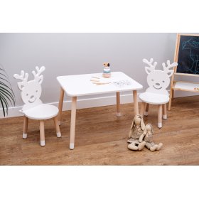 Tavolo per bambini con sedie - Cervo - bianco, Ourbaby