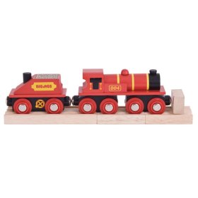 Locomotiva Bigjigs Rail Rossa con tender + 3 binari, Bigjigs Rail