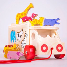 Bigjigs Toys Auto in legno con animali, Bigjigs Toys