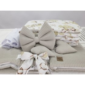 Letto in vimini bianco con attrezzatura per un bambino - Fiori di cotone, Ourbaby