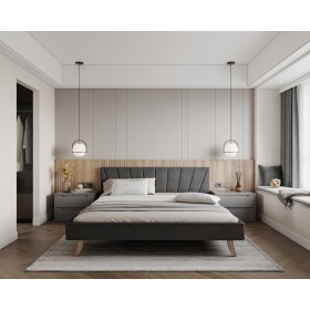 Letto imbottito HEAVEN 140 x 200 cm - Grigio, FDM