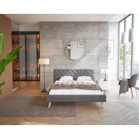 Letto imbottito California 140 x 200 cm - grigio scuro, FDM