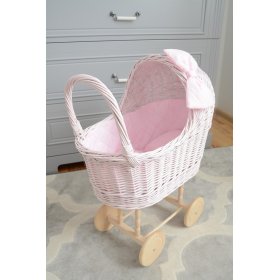 Carrozzina alta in vimini per bambole - rosa, Ourbaby