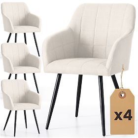 4x Sedia imbottita con cuciture quadrate Crema LUXANO Gambe nere tessuto Lumos
