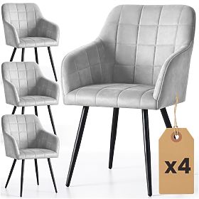 4x Sedia imbottita con cuciture quadrate Grigia LUXANO Gambe nere