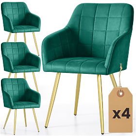 4x Sedia imbottite con cuciture quadrate Verde Bottiglia LUXANO Gambe dorate