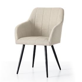 6x Sedia imbottita con cuciture quadrate Beige LUXANO Gambe nere tessuto Lumos