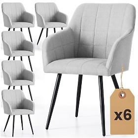 6x Sedia imbottita con cuciture quadrate Grigio Chiaro LUXANO Gambe nere tessuto Lumos