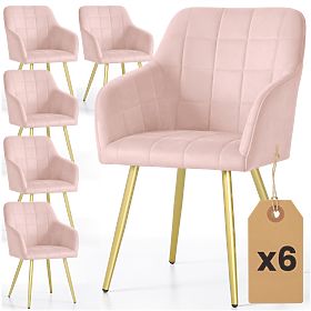 6x Sedia Imbottita con Cuciture Quadrate Rosa Cipria LUXANO Gambe Dorate