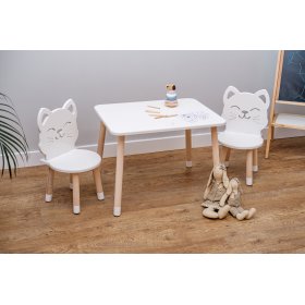 Tavolo per bambini con sedie - Gatto - bianco, Ourbaby