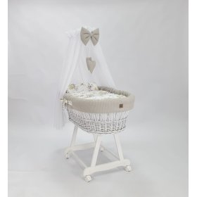Lettino in vimini bianco con attrezzatura per neonato - Fiori in cotone, Ourbaby