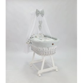 Lettino in vimini bianco con attrezzatura per bebè - Riccio, Ourbaby