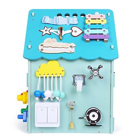 Activity board in legno a forma di casetta - blu