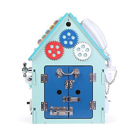 Activity board in legno a forma di casetta - blu