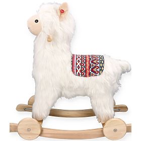 Alpaca su cavallo a dondolo con ruote