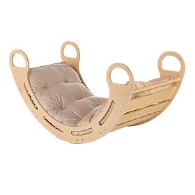 Altalena Montessori in legno con cuscino beige - 85 cm, Ourbaby®