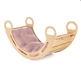 Altalena montessori in legno con cuscino rosa - 85 cm, Ourbaby®