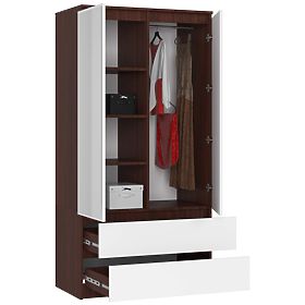 ARMADIO S 90 cm 2 PORTE 2 CASSETTI 2 SPECCHI PK WENGE / BIANCO