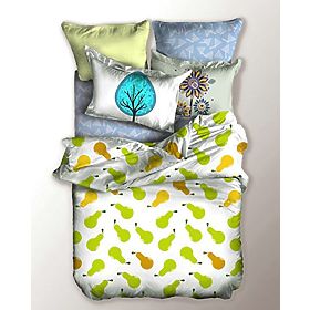 Biancheria da letto BASIC colore verde con stampa motivo vegetale 155x220_80x80*1 DecoKing