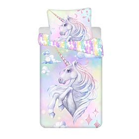 Biancheria da letto per bambini Unicorno 'Pastel Rainbow' 140x200 cm + 70x90 cm