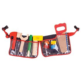 Bigjigs Toys Attrezzi in legno su cintura rossa, Bigjigs Toys