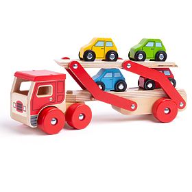 Bigjigs Toys Camion di legno con macchinine
