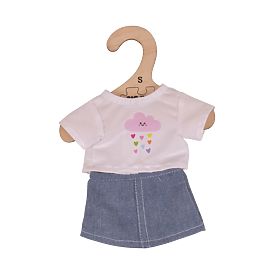 Bigjigs Toys Maglietta bianca con gonna di jeans per bambola 28cm