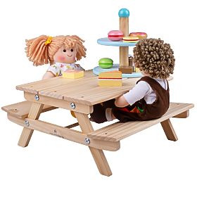 Bigjigs Toys Panchina da picnic in legno per bambole, Bigjigs Toys