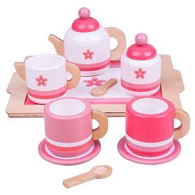Bigjigs Toys Set da tè in legno rosa