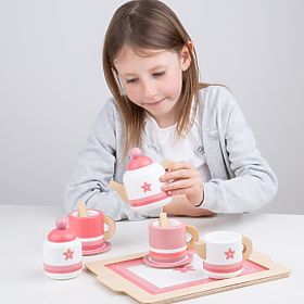 Bigjigs Toys Set da tè in legno rosa