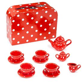 Bigjigs Toys Set da tè rosso a pois