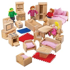 Bigjigs Toys Set di mobili per casa delle bambole e personaggi della famiglia, Bigjigs Toys
