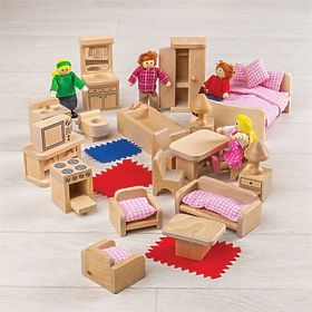 Bigjigs Toys Set di mobili per casa delle bambole e personaggi della famiglia, Bigjigs Toys