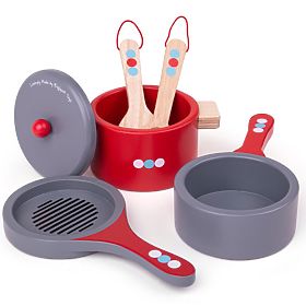 Bigjigs Toys Set di stoviglie in legno a pois
